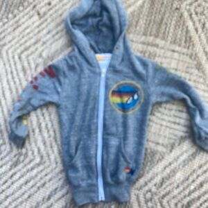 Aviator Nation Kids Heather Gray Zip Hoodie with Rainbow Patch